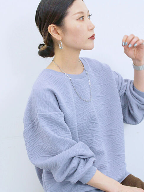 Samansa Mos2 blue「ジャガードダンボールプルオーバー」|Tシャツ・カットソー|