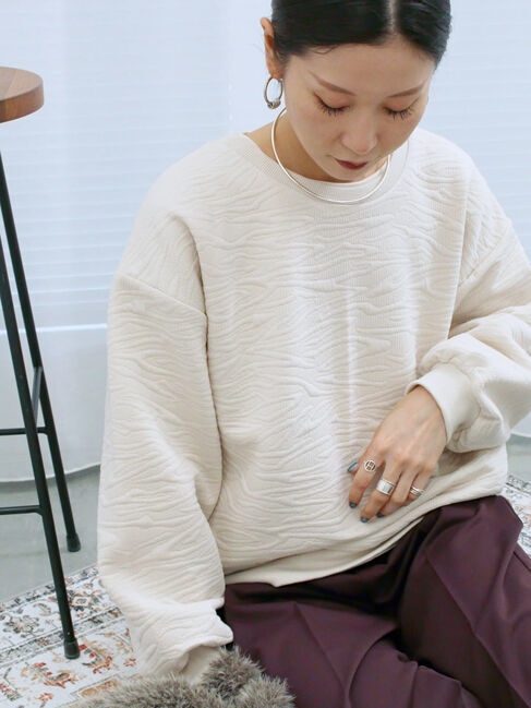 Samansa Mos2 blue「ジャガードダンボールプルオーバー」|Tシャツ・カットソー|