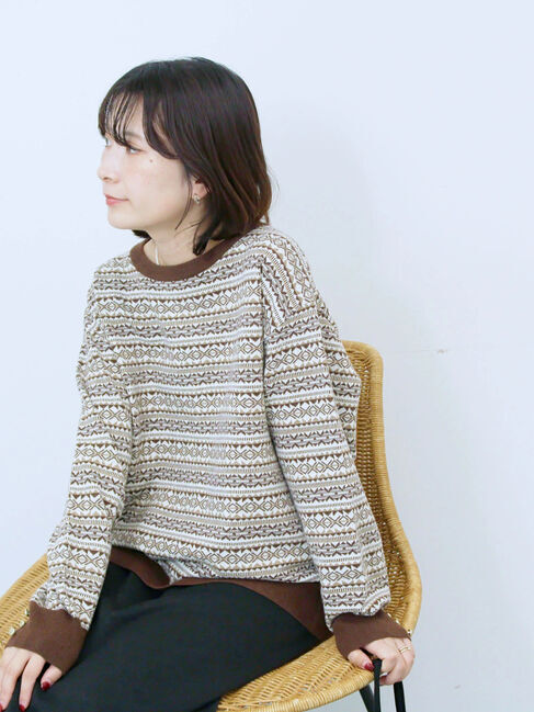 Samansa Mos2 blue「もちもちジャガードニットプルオーバー」|ニット・セーター|