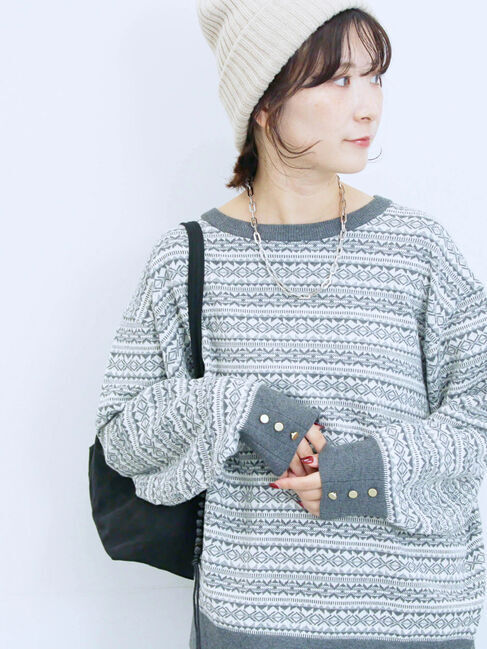 Samansa Mos2 blue「もちもちジャガードニットプルオーバー」|ニット・セーター|