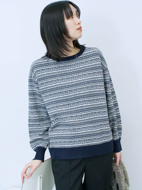 Samansa Mos2 blue「もちもちジャガードニットプルオーバー」|ニット・セーター|