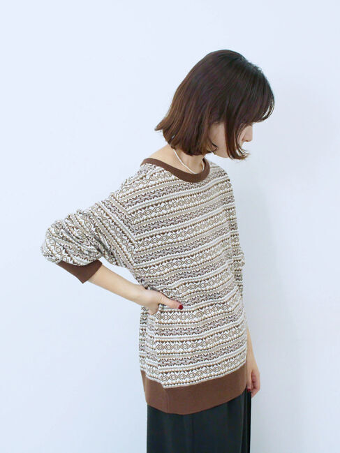 Samansa Mos2 blue「もちもちジャガードニットプルオーバー」|ニット・セーター|