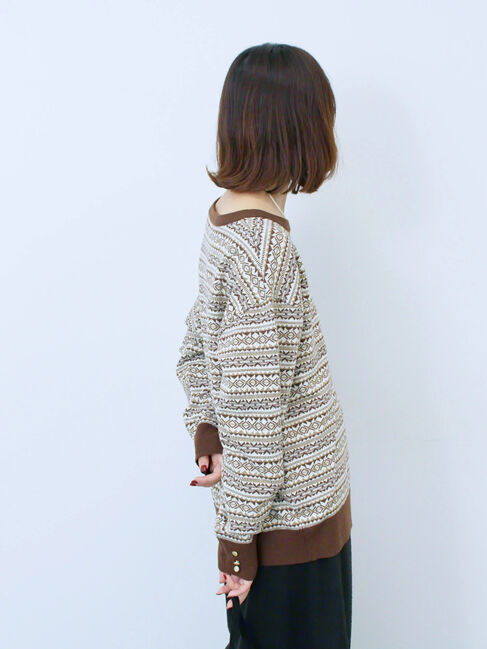 Samansa Mos2 blue「もちもちジャガードニットプルオーバー」|ニット・セーター|