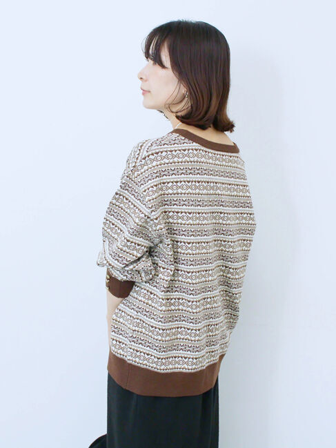 Samansa Mos2 blue「もちもちジャガードニットプルオーバー」|ニット・セーター|