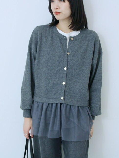 Samansa Mos2 blue「ペプラムチュールニットカーディガン」|カーディガン|