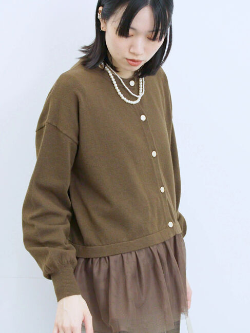 Samansa Mos2 blue「ペプラムチュールニットカーディガン」|カーディガン|