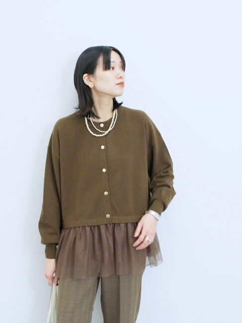 Samansa Mos2 blue「ペプラムチュールニットカーディガン」|カーディガン|