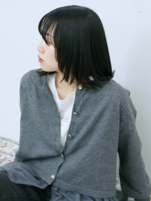 Samansa Mos2 blue「ペプラムチュールニットカーディガン」|カーディガン|