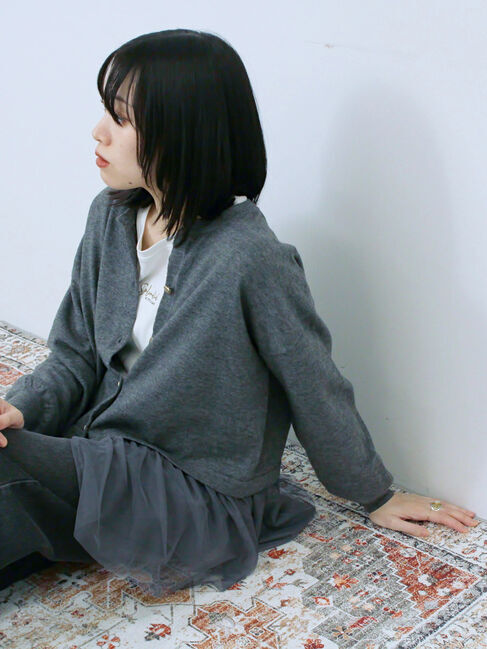 Samansa Mos2 blue「ペプラムチュールニットカーディガン」|カーディガン|