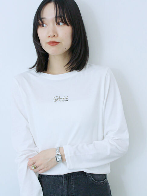 Samansa Mos2 blue「ワンポイント刺繍プルオーバー」|Tシャツ・カットソー|