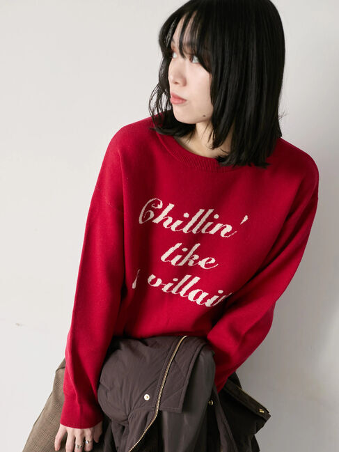 Samansa Mos2 blue「【Hug knit】ロゴプルオーバー」|ニット・セーター|レッド