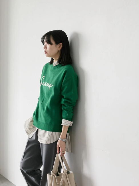 Samansa Mos2 blue「【Hug knit】ロゴプルオーバー」|ニット・セーター|