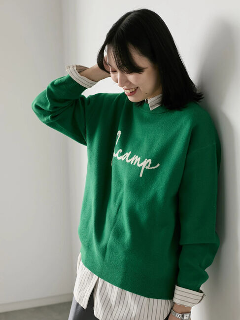 Samansa Mos2 blue「【Hug knit】ロゴプルオーバー」|ニット・セーター|