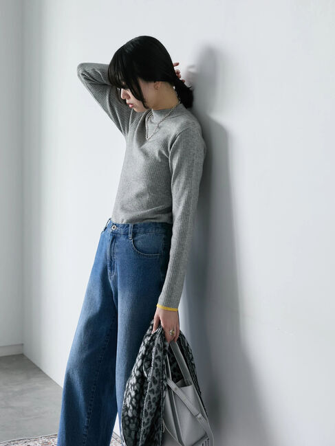 Samansa Mos2 blue「【Hug knit】リブハイネックプルオーバー」|ニット・セーター|