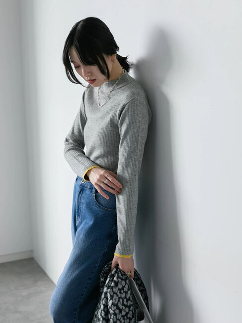 Samansa Mos2 blue「【Hug knit】リブハイネックプルオーバー」|ニット・セーター|