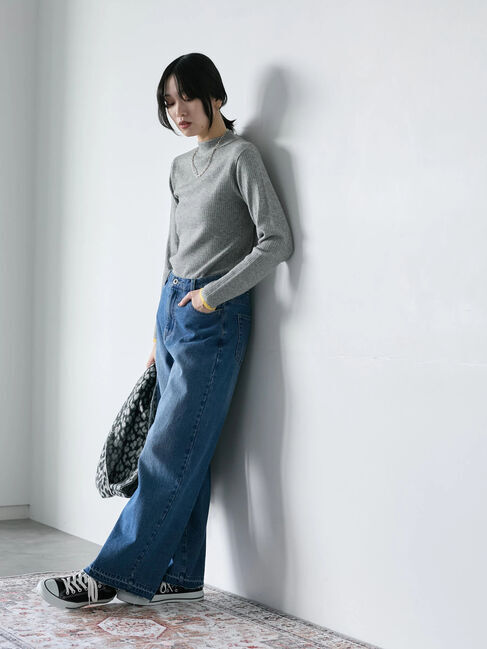 Samansa Mos2 blue「【Hug knit】リブハイネックプルオーバー」|ニット・セーター|