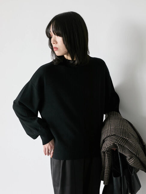Samansa Mos2 blue「【Hug knit】袖ボリュームハイネックプルオーバー」|ニット・セーター|