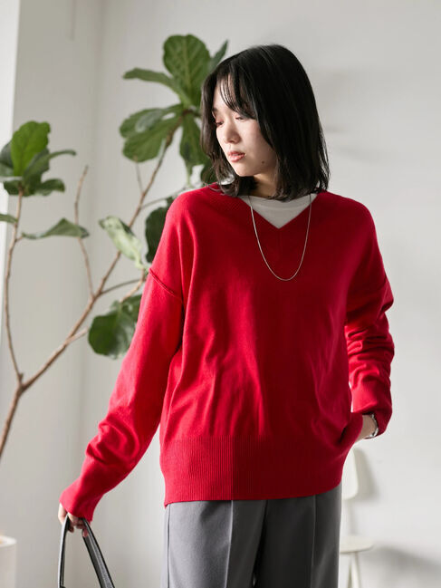 Samansa Mos2 blue「◎Vネックニットプルオーバー」|ニット・セーター|レッド