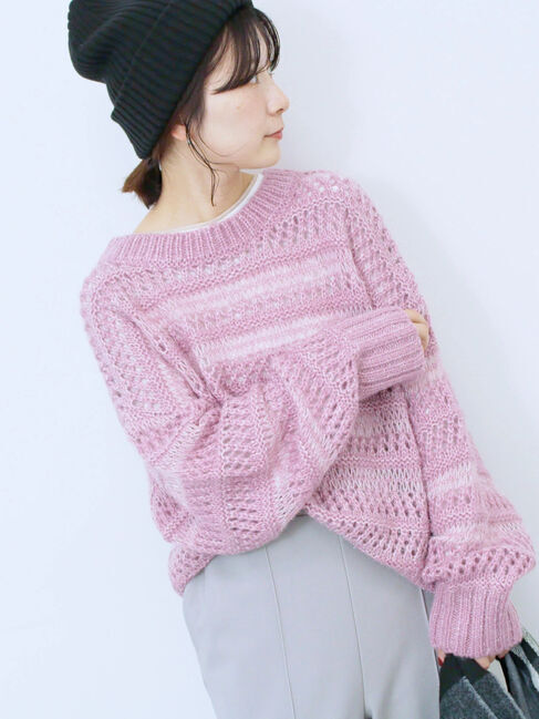 Samansa Mos2 blue「透かし柄ニットプルオーバー」|ニット・セーター|