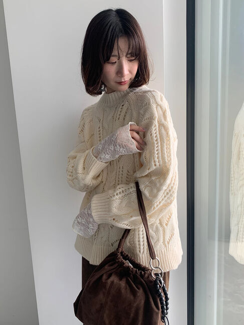 Samansa Mos2 blue「【帯電防止】袖口レースプルオーバー」|Tシャツ・カットソー|