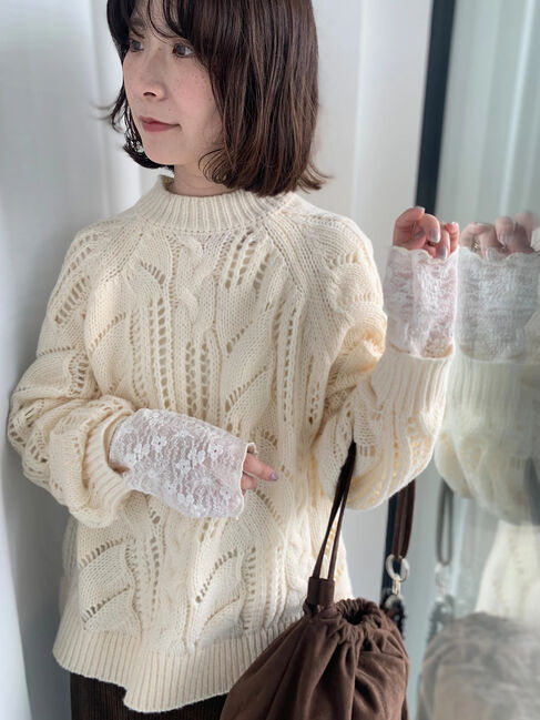 Samansa Mos2 blue「【帯電防止】袖口レースプルオーバー」|Tシャツ・カットソー|