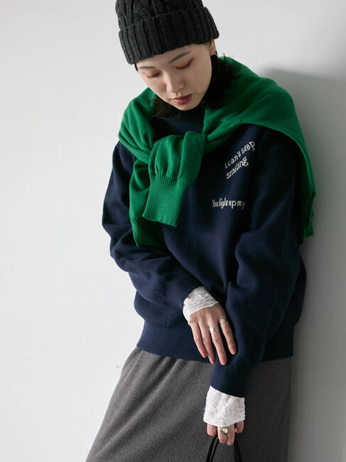 Samansa Mos2 blue「【帯電防止】袖口レースプルオーバー」|Tシャツ・カットソー|