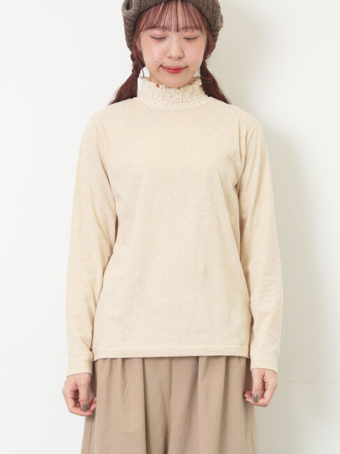 Samansa Mos2「【吸湿発熱】襟レースシャーリングカットソー」|Tシャツ・カットソー|