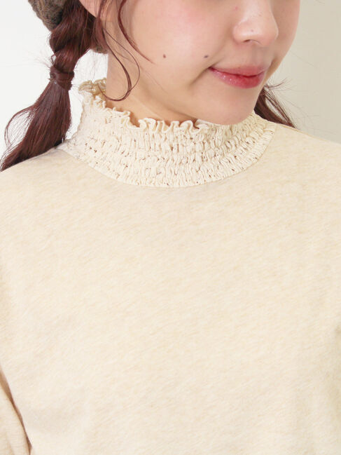 Samansa Mos2「【吸湿発熱】襟レースシャーリングカットソー」|Tシャツ・カットソー|