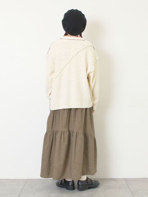 Samansa Mos2「ケーブルパッチワークステッチプルオーバー」|ニット・セーター|