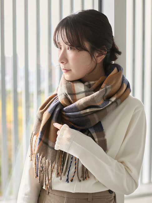 Samansa Mos2 blue「チェックマフラー」|その他|