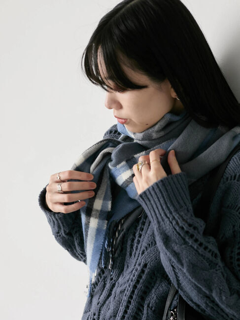 Samansa Mos2 blue「チェックマフラー」|その他|