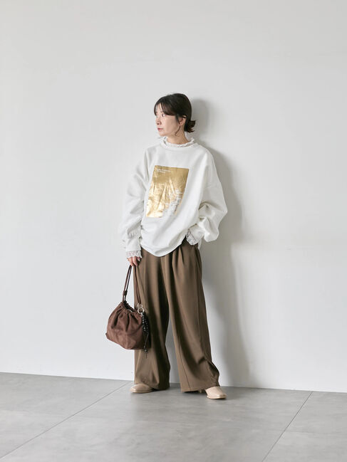 Samansa Mos2 blue「衿袖チュールハイネックプルオーバー」|Tシャツ・カットソー|