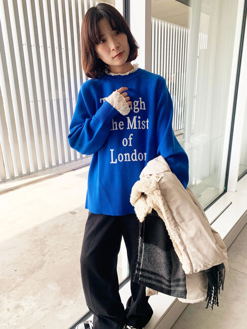 Samansa Mos2 blue「衿袖チュールハイネックプルオーバー」|Tシャツ・カットソー|