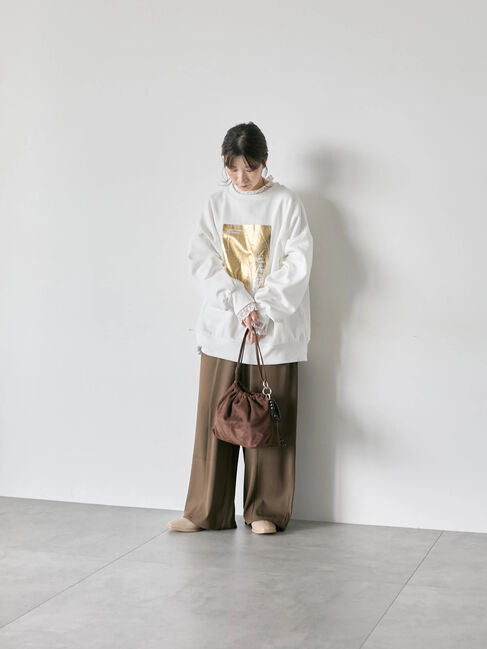 Samansa Mos2 blue「衿袖チュールハイネックプルオーバー」|Tシャツ・カットソー|