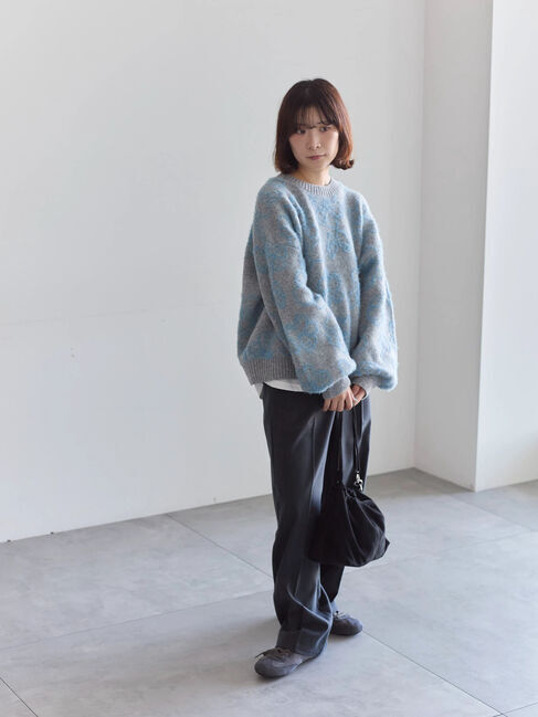 Samansa Mos2 blue「花柄シャギーニットプルオーバー」|ニット・セーター|
