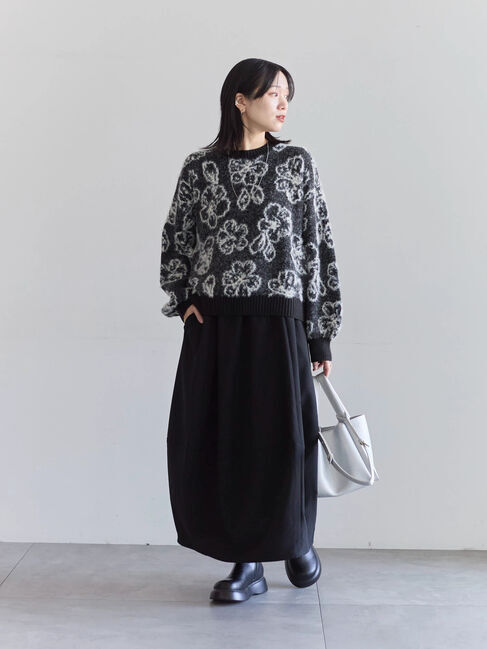 Samansa Mos2 blue「花柄シャギーニットプルオーバー」|ニット・セーター|