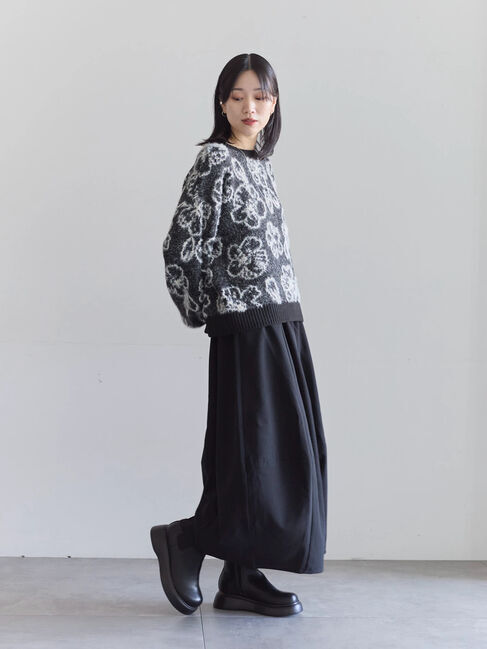 Samansa Mos2 blue「花柄シャギーニットプルオーバー」|ニット・セーター|