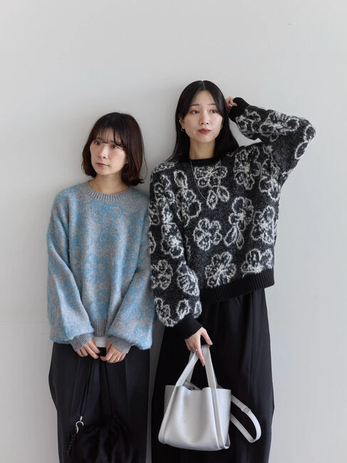 Samansa Mos2 blue「花柄シャギーニットプルオーバー」|ニット・セーター|