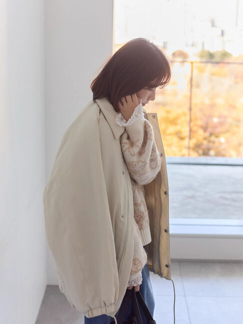 Samansa Mos2 blue「襟付中綿ブルゾン」|ブルゾン・スタジャン|