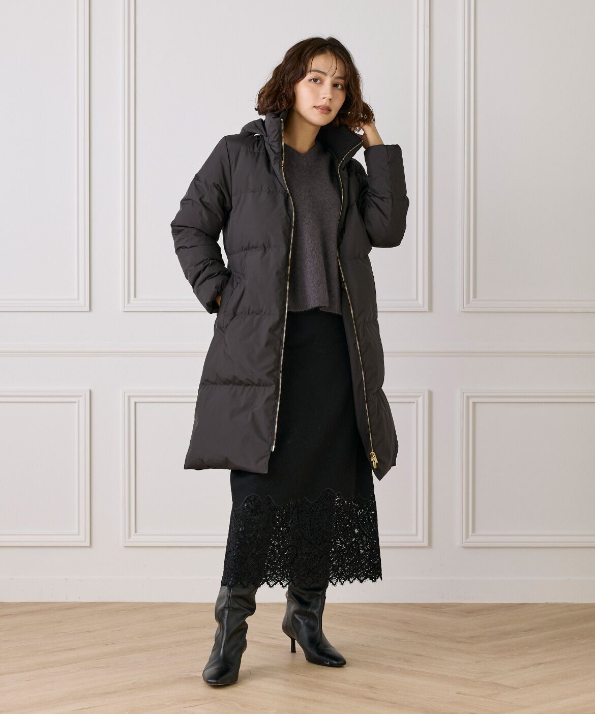 INED「ロング丈 スタンドカラーダウンコート」|ダウン|