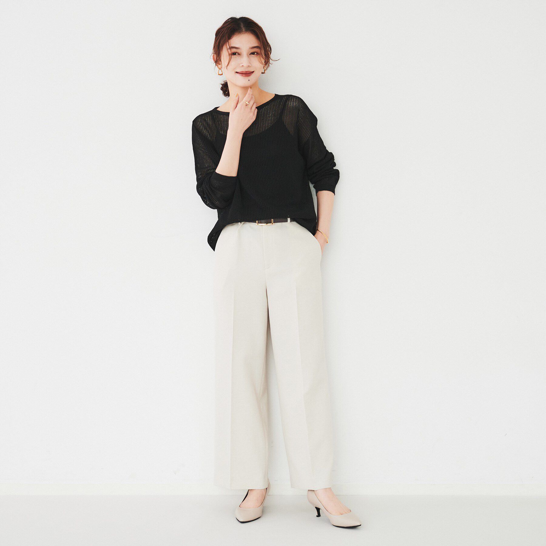 UNTITLED「【ストレッチ/程よい肌見せ】ハイゲージメッシュニット」|ニット・セーター|