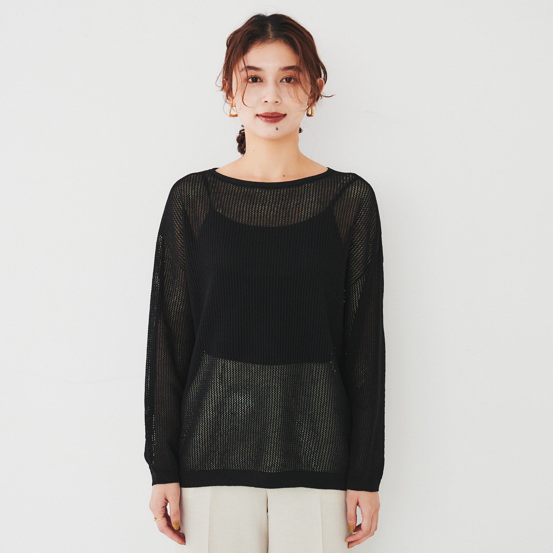 UNTITLED「【ストレッチ/程よい肌見せ】ハイゲージメッシュニット」|ニット・セーター|