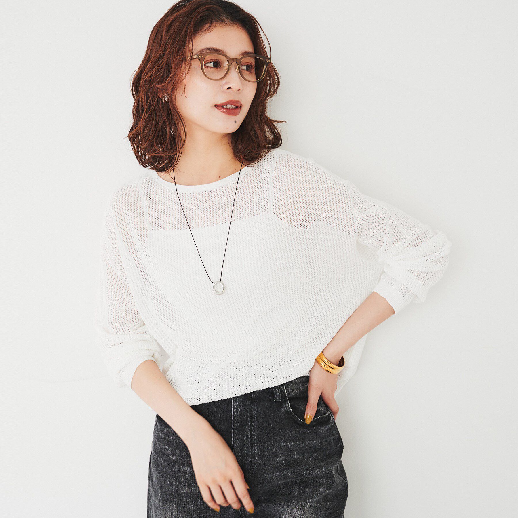 UNTITLED「【ストレッチ/程よい肌見せ】ハイゲージメッシュニット」|ニット・セーター|