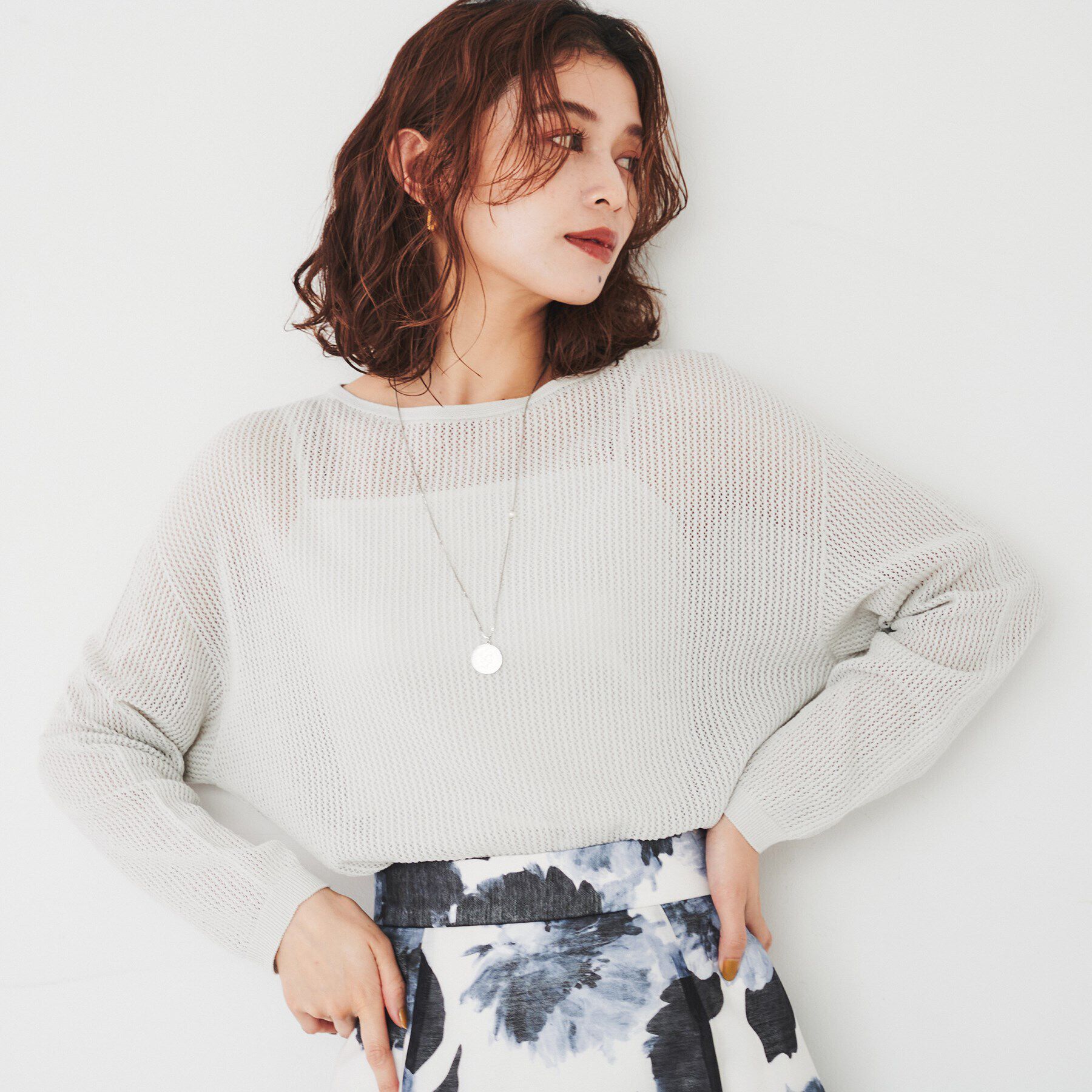 UNTITLED「【ストレッチ/程よい肌見せ】ハイゲージメッシュニット」|ニット・セーター|ライトグレー(011