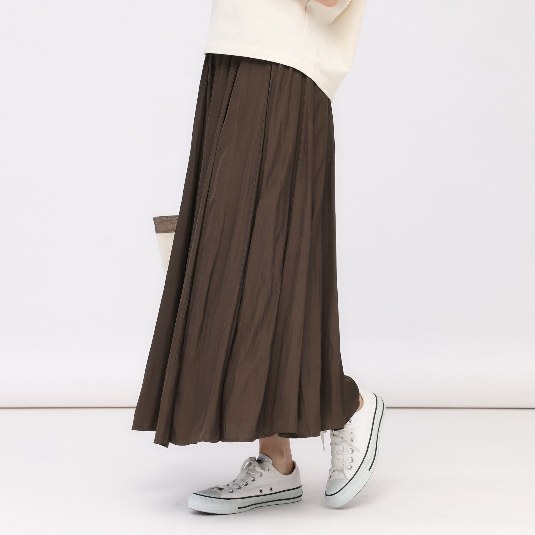 UNTITLED「【ウエストゴム/洗える】パウダークロス ロングスカート」|スカート|