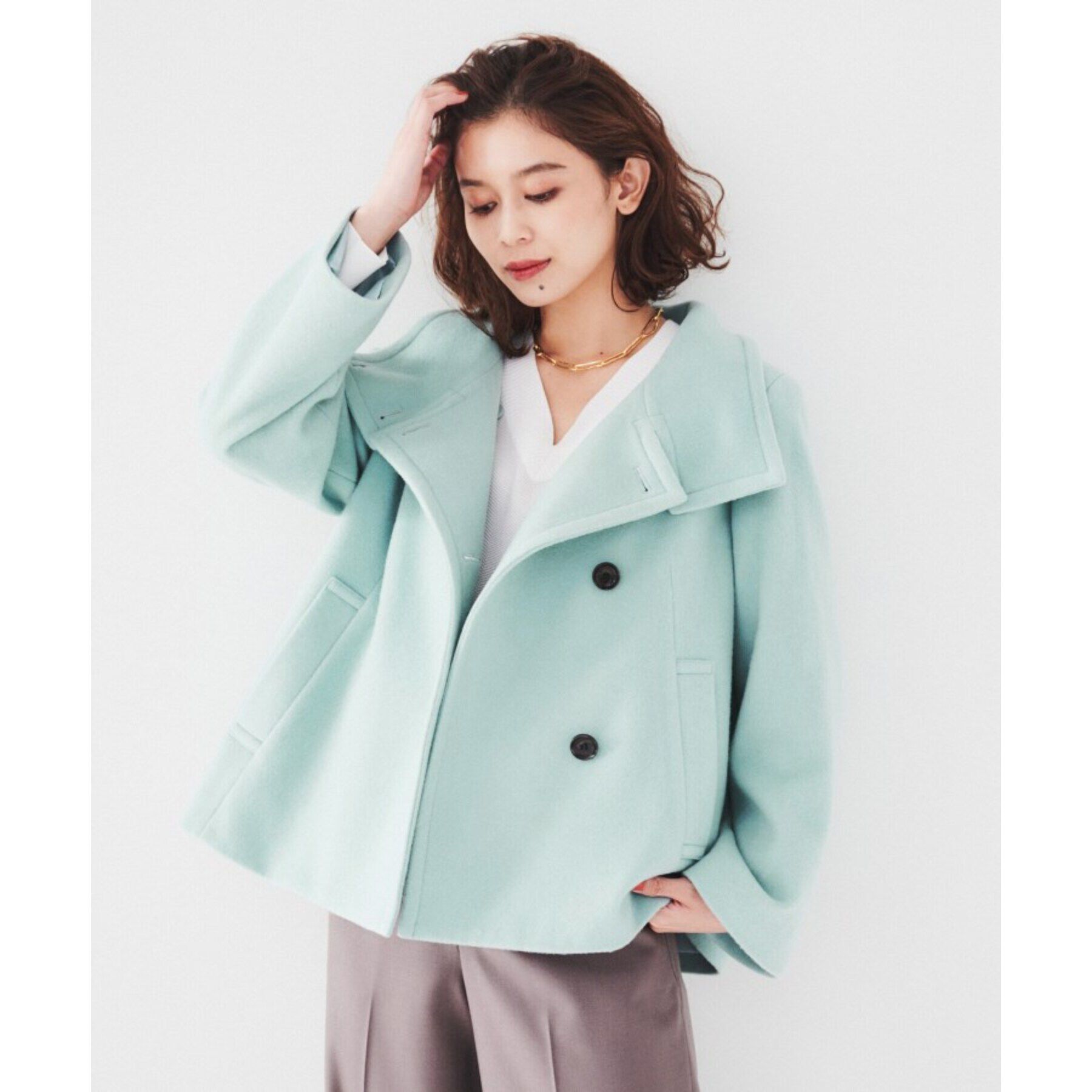 UNTITLED「【日本製】2WAYウールショートコート」|その他|ミントグリーン(02