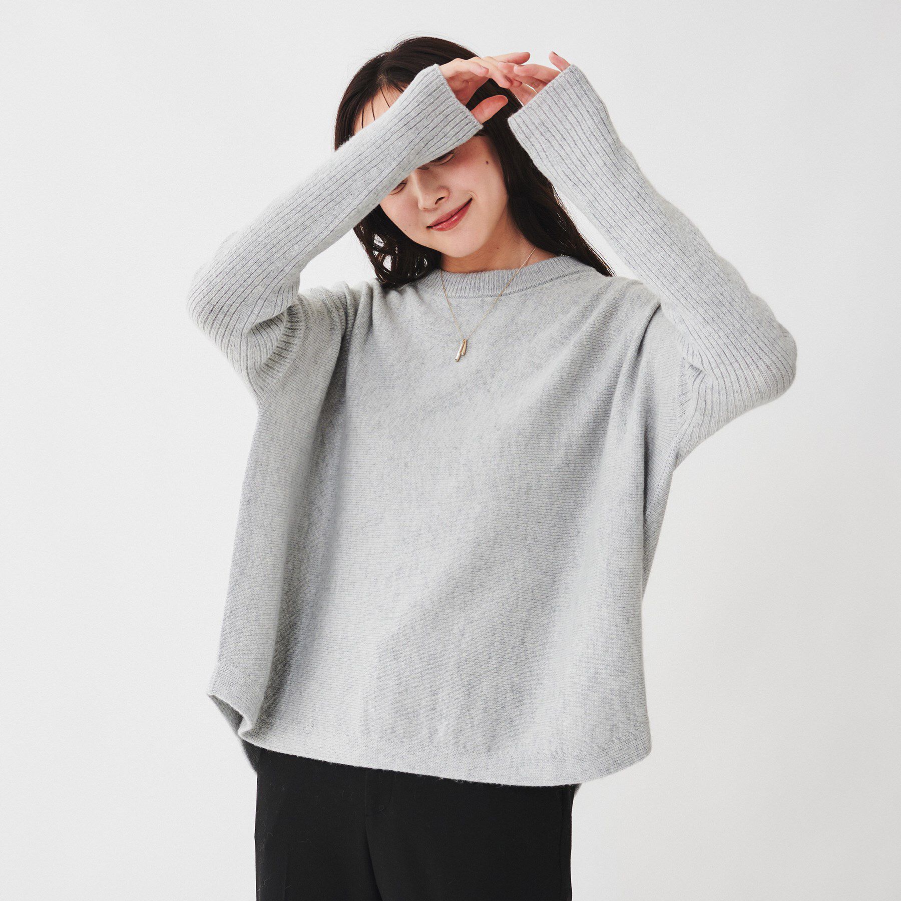 UNTITLED「ウールシルクカシミヤミックス ボートネックプルオーバーニット」|ニット・セーター|ライトグレー(011