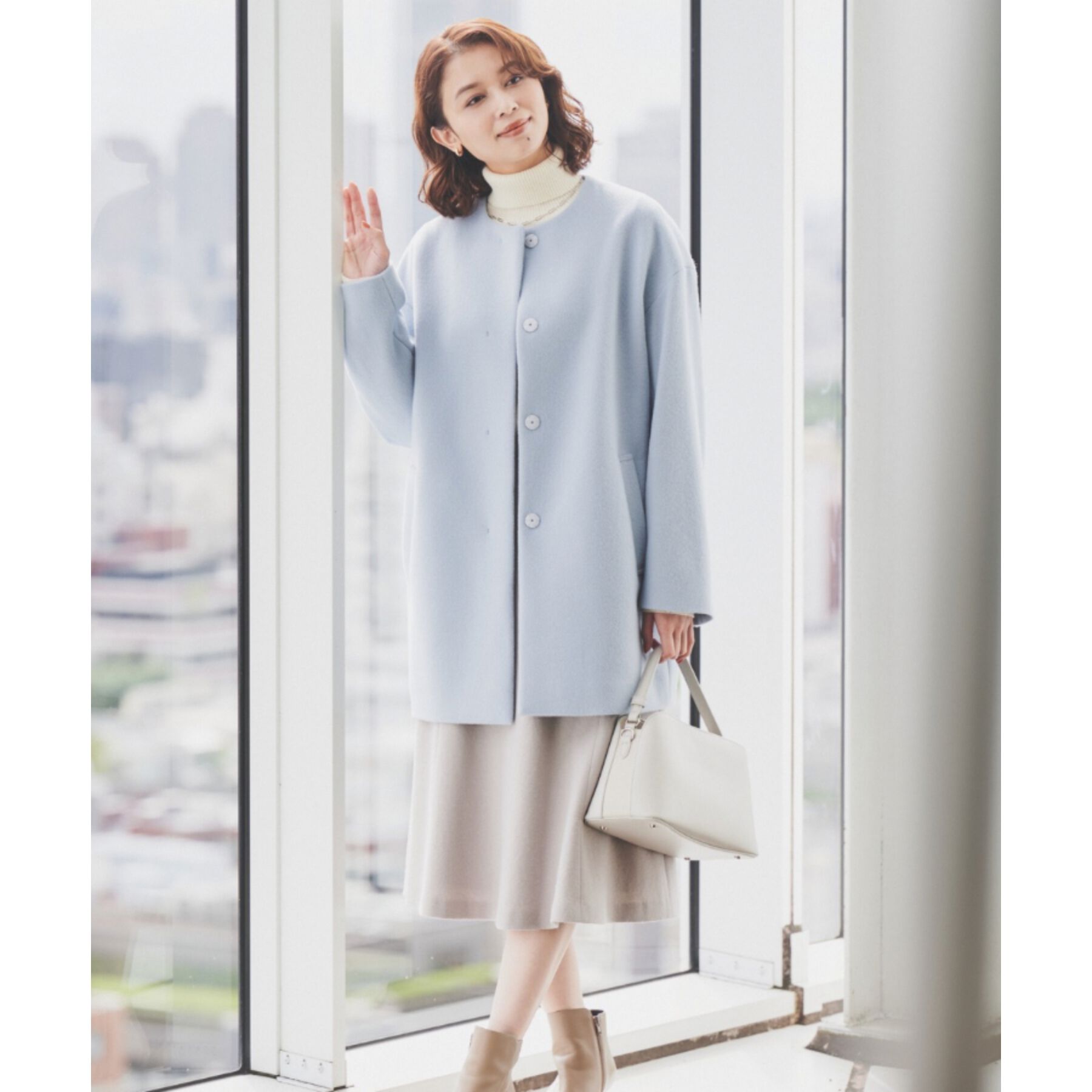 UNTITLED「【日本製】ミディ丈ノーカラーコート」|ノーカラーコート|