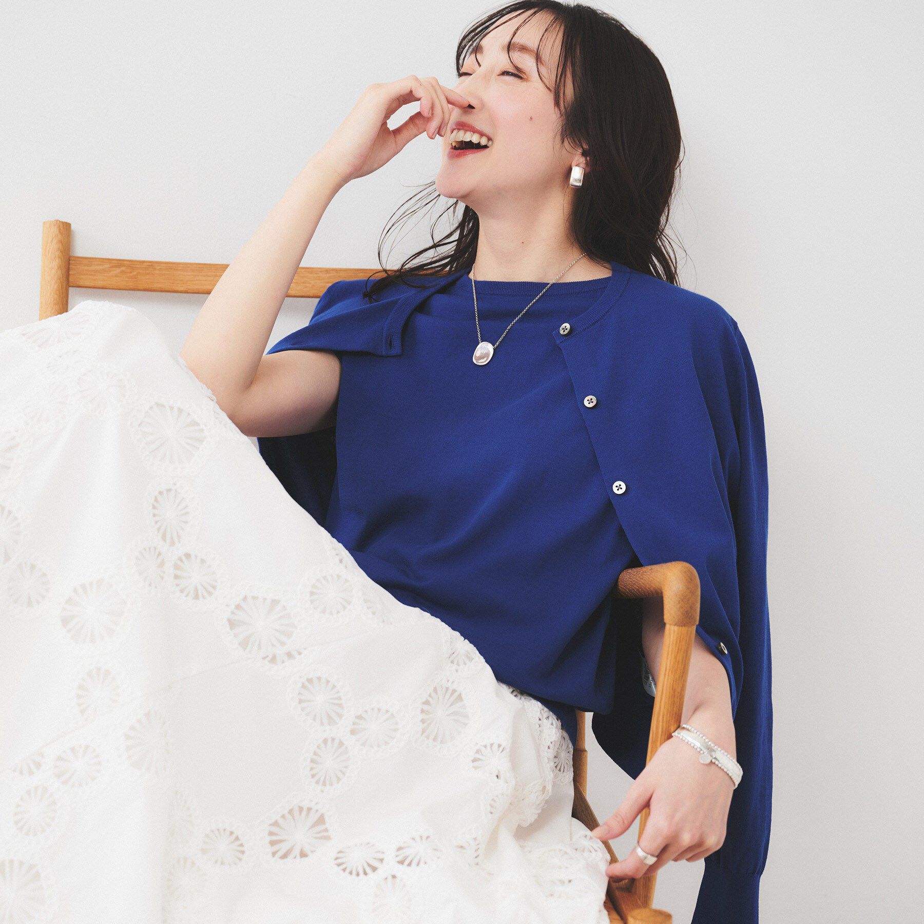 UNTITLED「【11色展開/コットン100/アンサンブル可能】 プルオーバーニット」|ニット・セーター|ブルー(093)