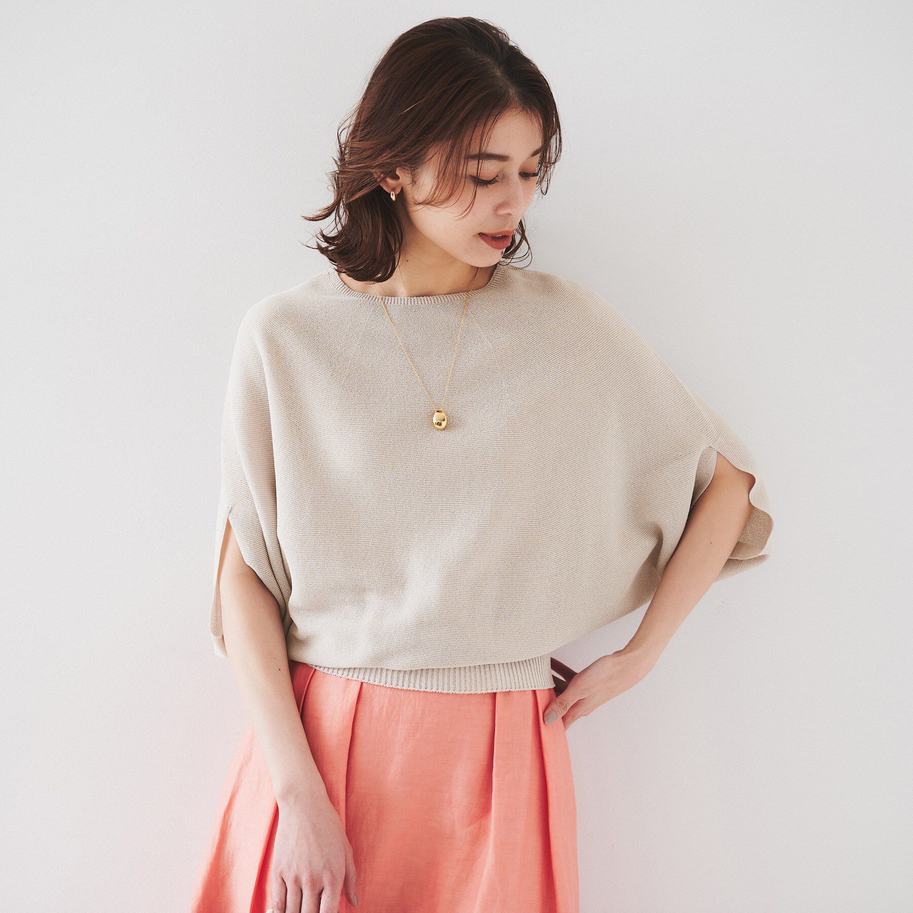 UNTITLED「【体型カバー/清涼感】ドルマンスリーブ プルオーバーニット」|ニット・セーター|